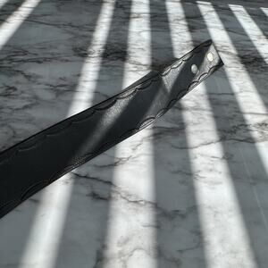 Vintage Black Leather Belt Strap Size 24 Youth Scalloped Stamped Edge